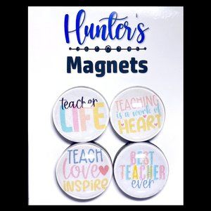 4 Glass Magnets - Teacher Life: Teach, Love, Inspire. Best Teacher Ever!